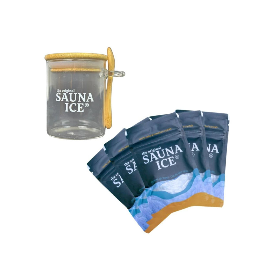 SAUNA ICE – 5er-Pack Mentholkristalle inklusive Aufbewahrungsglas