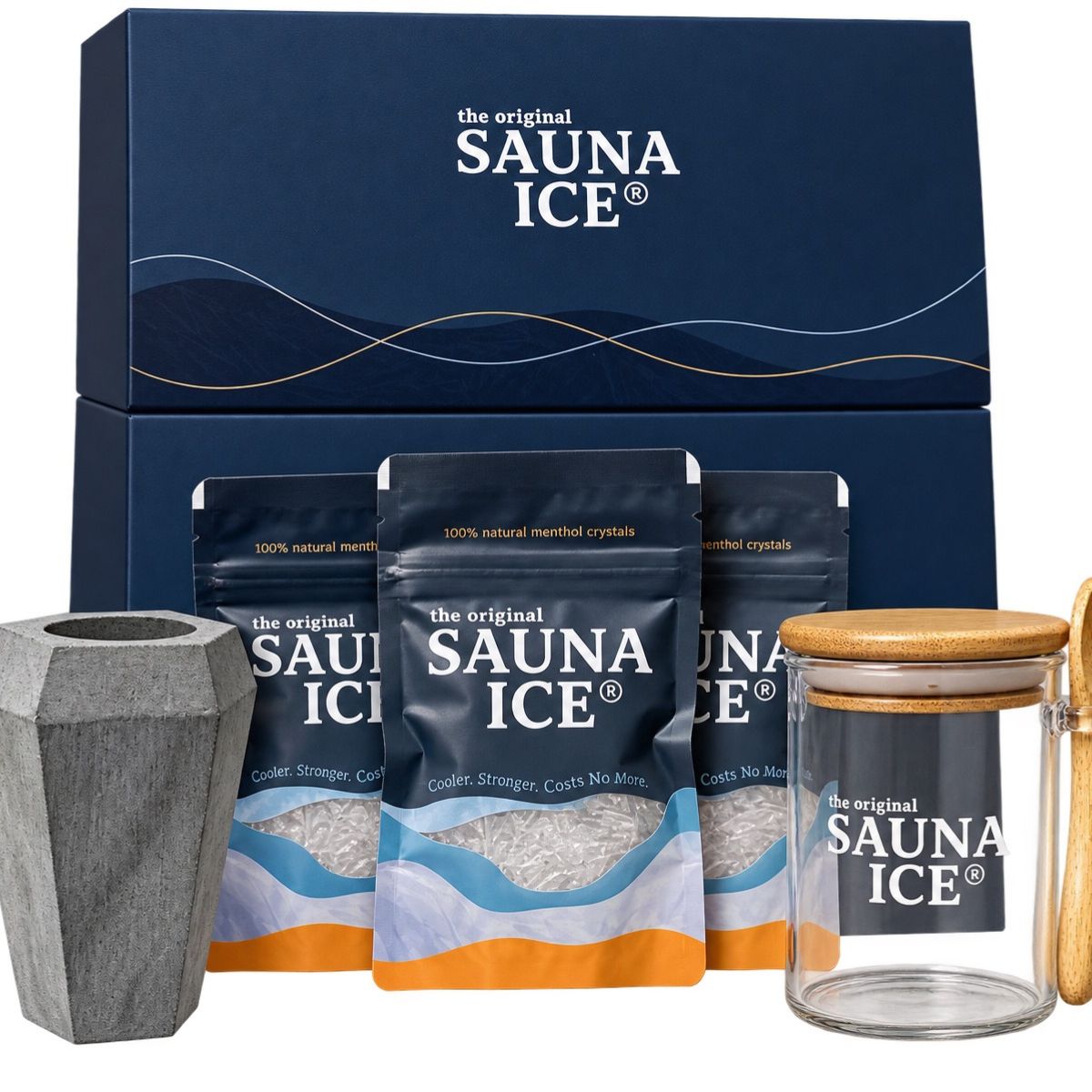 SAUNA ICE – Large Gift Bundle mit Mentholkristallen, Aufbewahrungsglas und Steam Cup