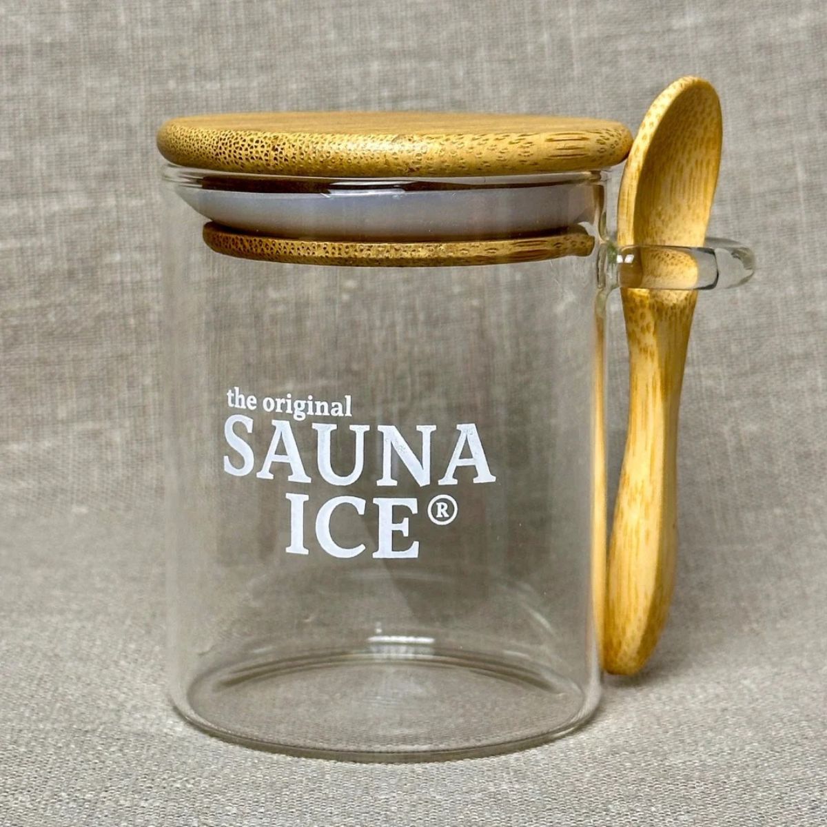 SAUNA ICE – Aufbewahrungsglas für Mentholkristalle mit Holzlöffel