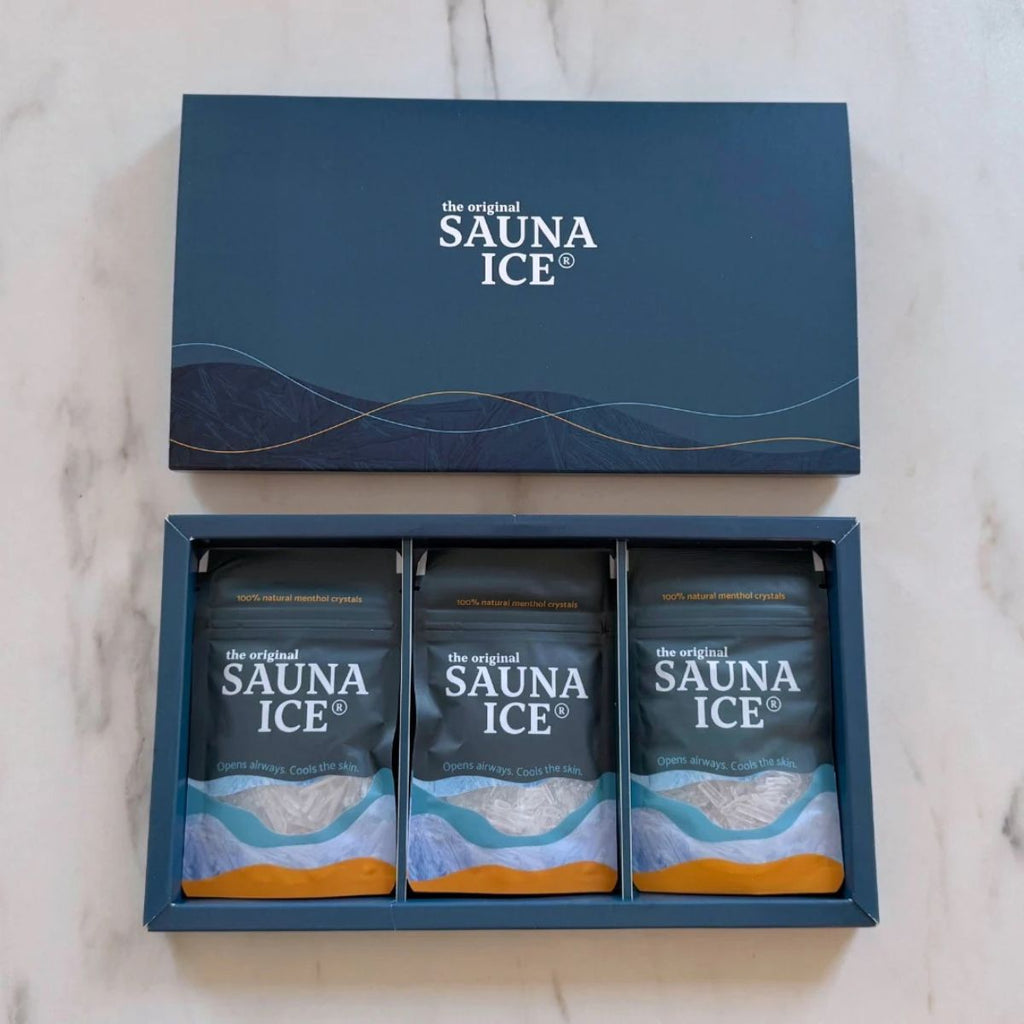 SAUNA ICE – Large Gift Bundle mit Mentholkristallen, Aufbewahrungsglas und Steam Cup