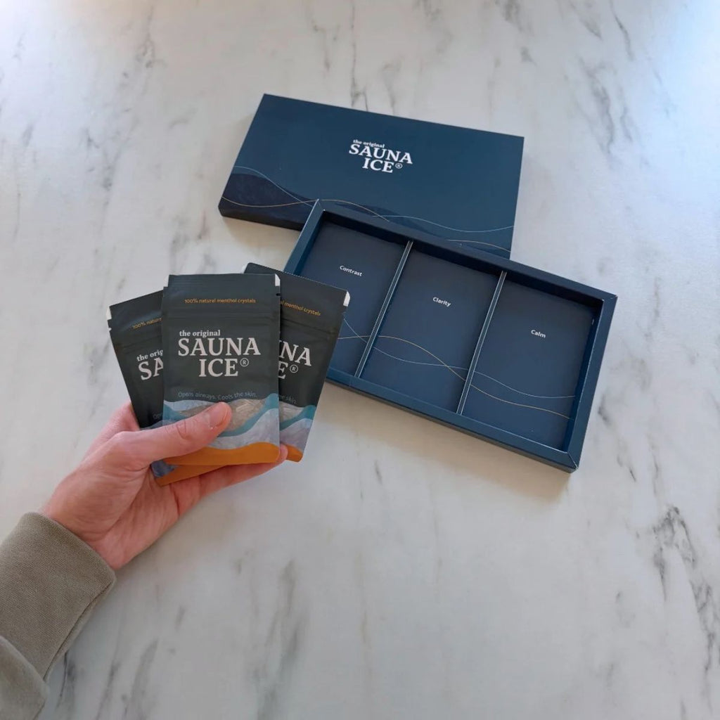 SAUNA ICE Gift Box – Geschenkbox mit 3 Beuteln Mentholkristallen