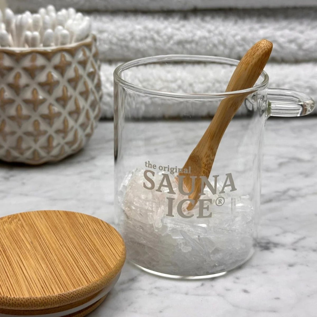 SAUNA ICE – Aufbewahrungsglas für Mentholkristalle mit Holzlöffel