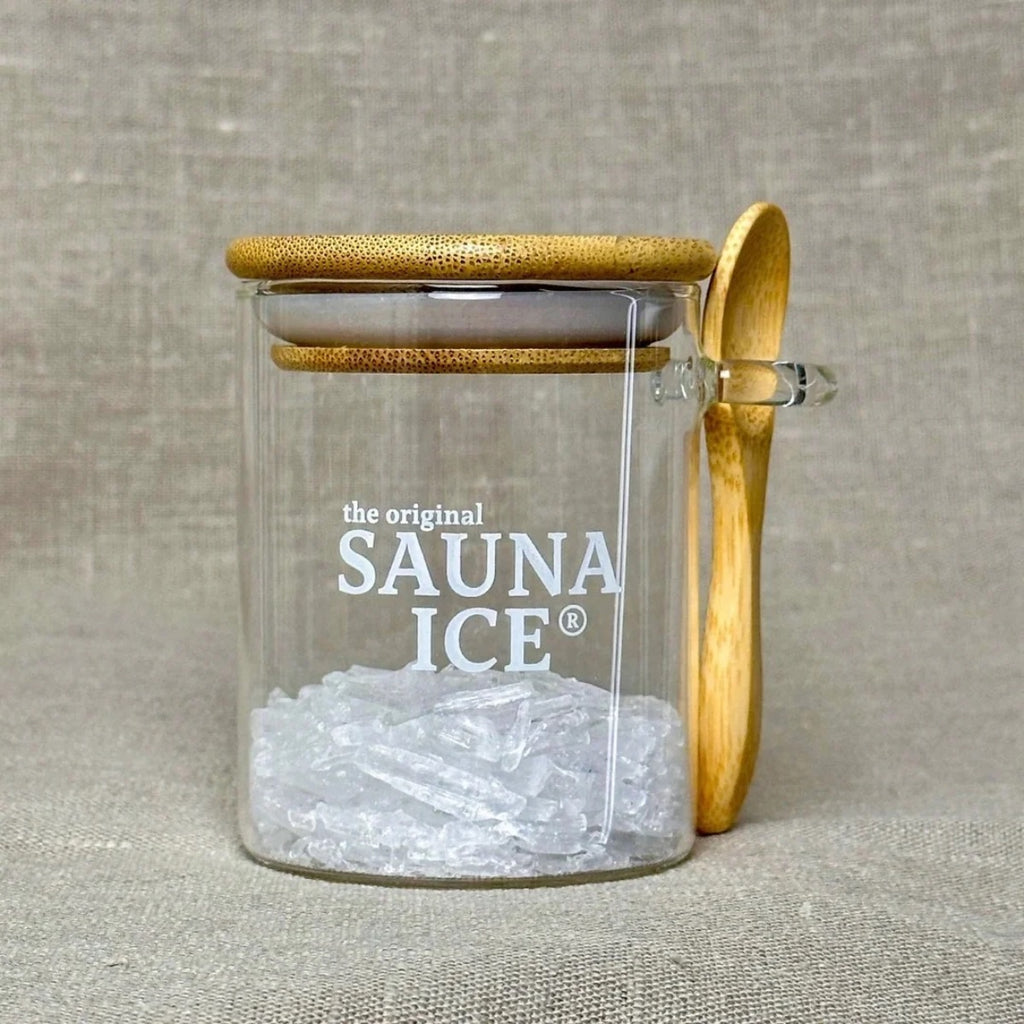 SAUNA ICE – Aufbewahrungsglas für Mentholkristalle mit Holzlöffel