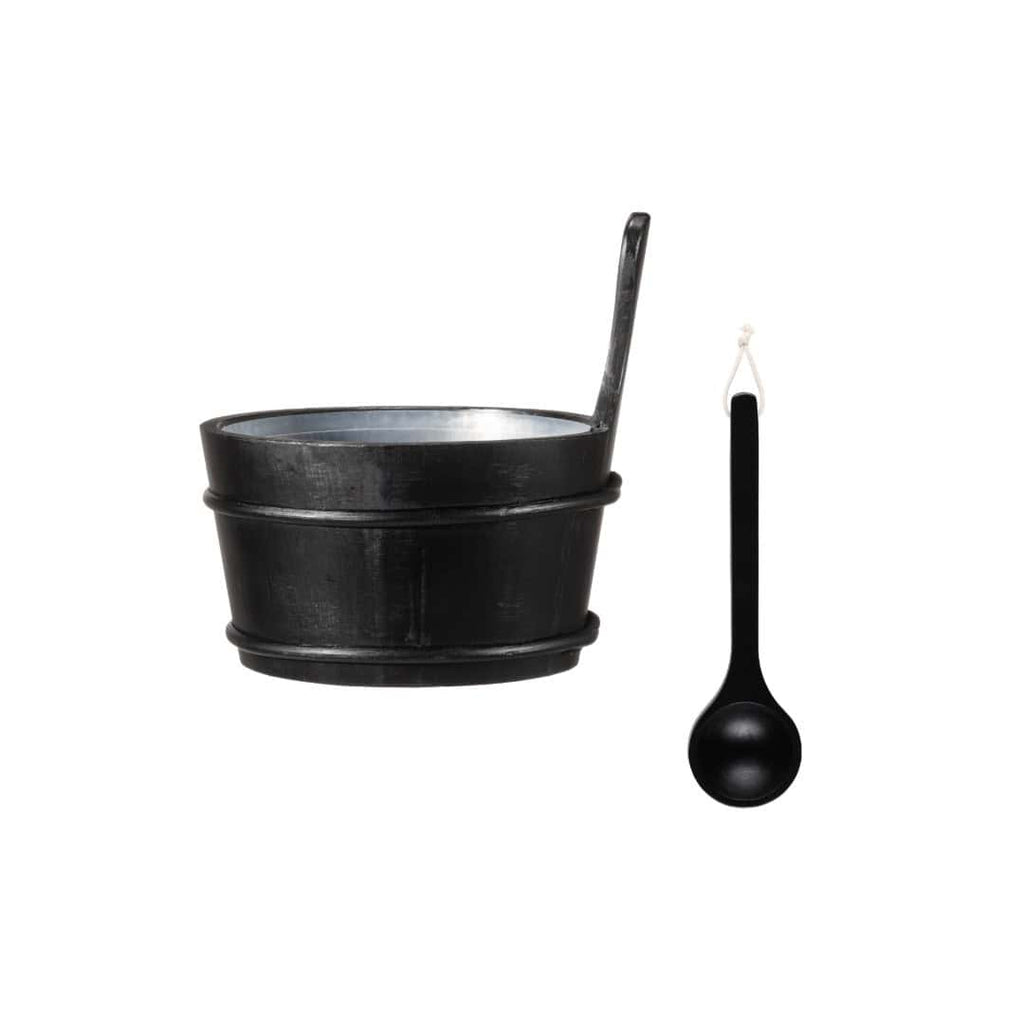 4 Living-Kollektion Set Saunakübel und Schöpfkelle Kiefer schwarz