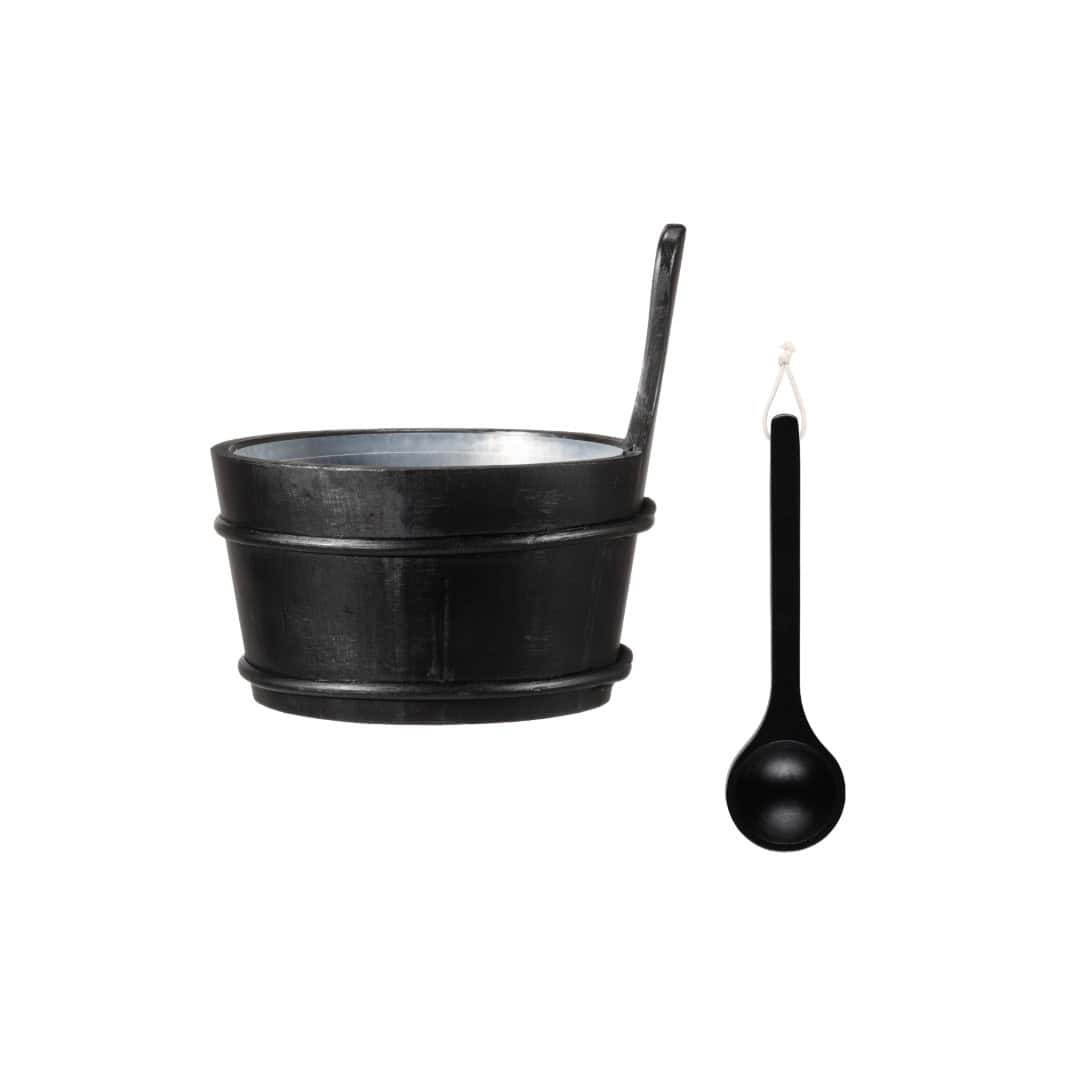 4 Living-Kollektion Set Saunakübel und Schöpfkelle Kiefer schwarz