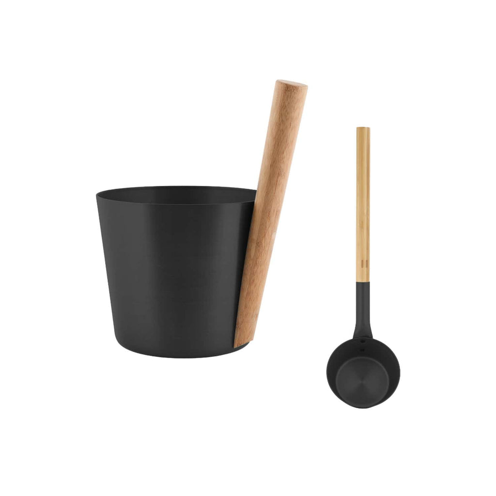 Rento Set Saunakübel und Schöpfkelle schwarz Aluminium